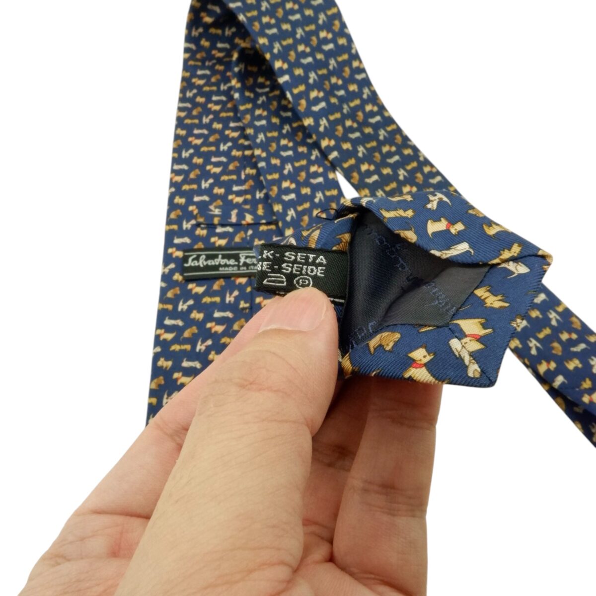 a15564 8 Salvatore Ferragamo Tie Silk Blue Geometric Italy (US Import Tax Included) มุมที่ 8