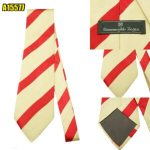 Ermenegildo Zegna Tie Silk Red Beige Stripe Italy (US Import Tax Included) มุมที่ 1