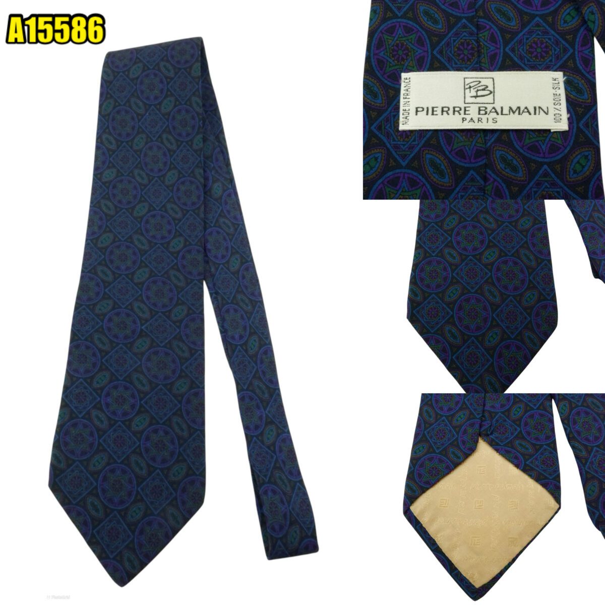 Pierre Balmain Tie Silk Blue Geometric France (US Import Tax Included) | mesabb clothing Pierre Balmain Tie Silk Blue Geometric France (US Import Tax Included) มุมที่ 1