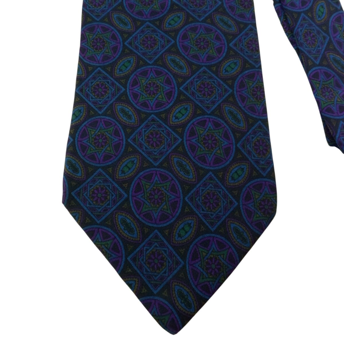 Pierre Balmain Tie Silk Blue Geometric France (US Import Tax Included) | mesabb clothing Pierre Balmain Tie Silk Blue Geometric France (US Import Tax Included) มุมที่ 3