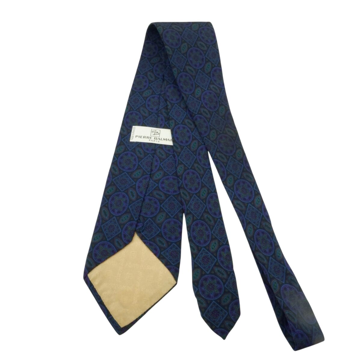 Pierre Balmain Tie Silk Blue Geometric France (US Import Tax Included) | mesabb clothing Pierre Balmain Tie Silk Blue Geometric France (US Import Tax Included) มุมที่ 4