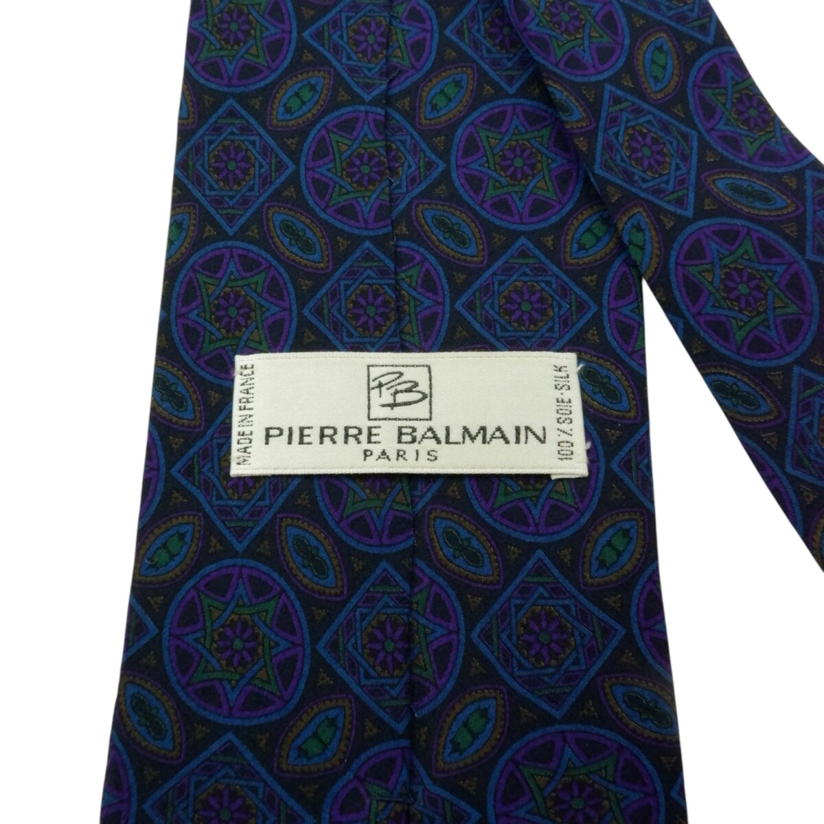 Pierre Balmain Tie Silk Blue Geometric France (US Import Tax Included) | mesabb clothing Pierre Balmain Tie Silk Blue Geometric France (US Import Tax Included) มุมที่ 6