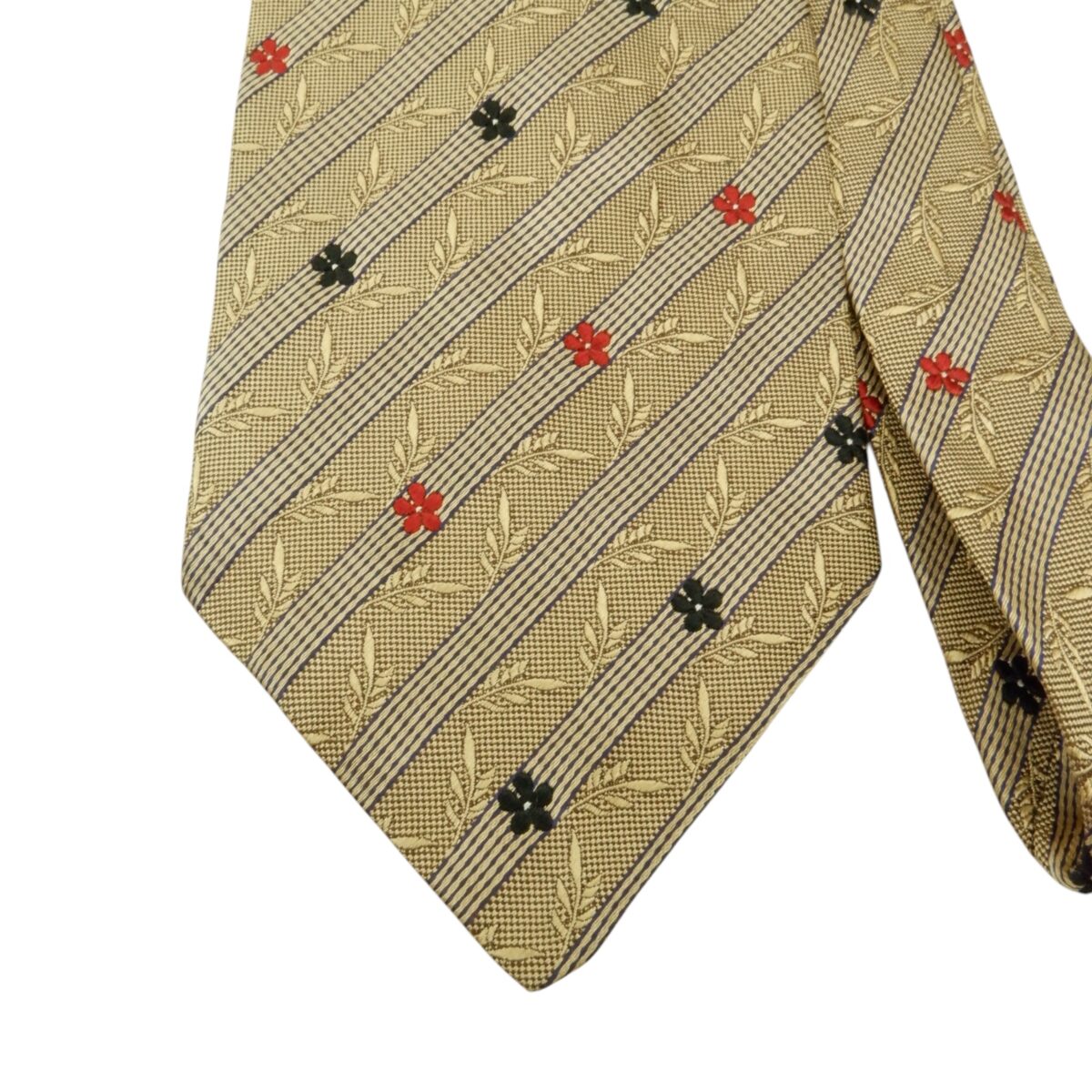 Givenchy Tie Silk Beige Floral Stripe France (US Import Tax Included) | mesabb clothing Givenchy Tie Silk Beige Floral Stripe France (US Import Tax Included) มุมที่ 3