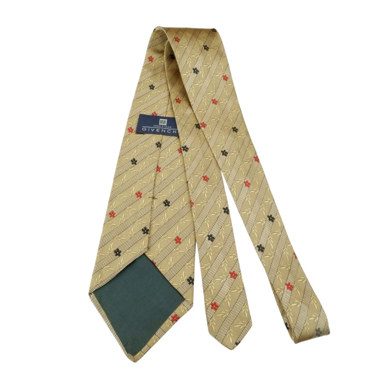 Givenchy Tie Silk Beige Floral Stripe France (US Import Tax Included) | mesabb clothing Givenchy Tie Silk Beige Floral Stripe France (US Import Tax Included) มุมที่ 4