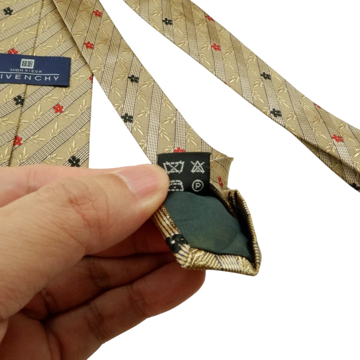 Givenchy Tie Silk Beige Floral Stripe France (US Import Tax Included) | mesabb clothing Givenchy Tie Silk Beige Floral Stripe France (US Import Tax Included) มุมที่ 8