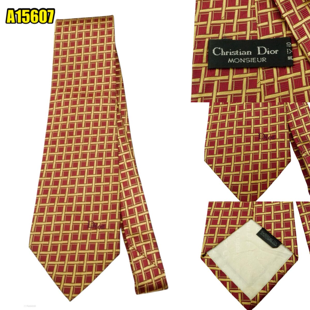 created by photogrid Christian Dior Tie Silk Maroon Check Korea (US Import Tax Included) มุมที่ 1
