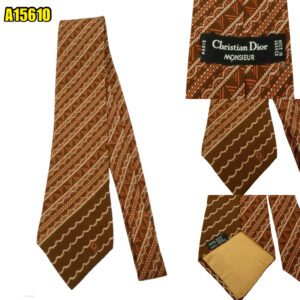 Christian Dior Tie Silk Brown Geometric Stripe France (US Import Tax Included) มุมที่ 1