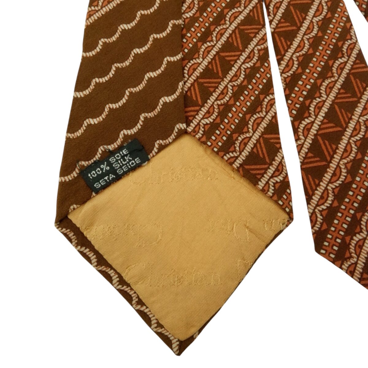 Christian Dior Tie Silk Brown Geometric Stripe France (US Import Tax Included) | mesabb clothing Christian Dior Tie Silk Brown Geometric Stripe France (US Import Tax Included) มุมที่ 4
