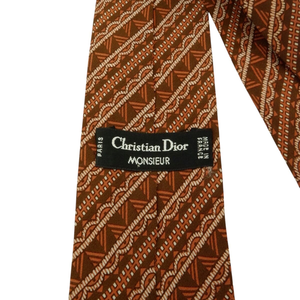 Christian Dior Tie Silk Brown Geometric Stripe France (US Import Tax Included) | mesabb clothing Christian Dior Tie Silk Brown Geometric Stripe France (US Import Tax Included) มุมที่ 6