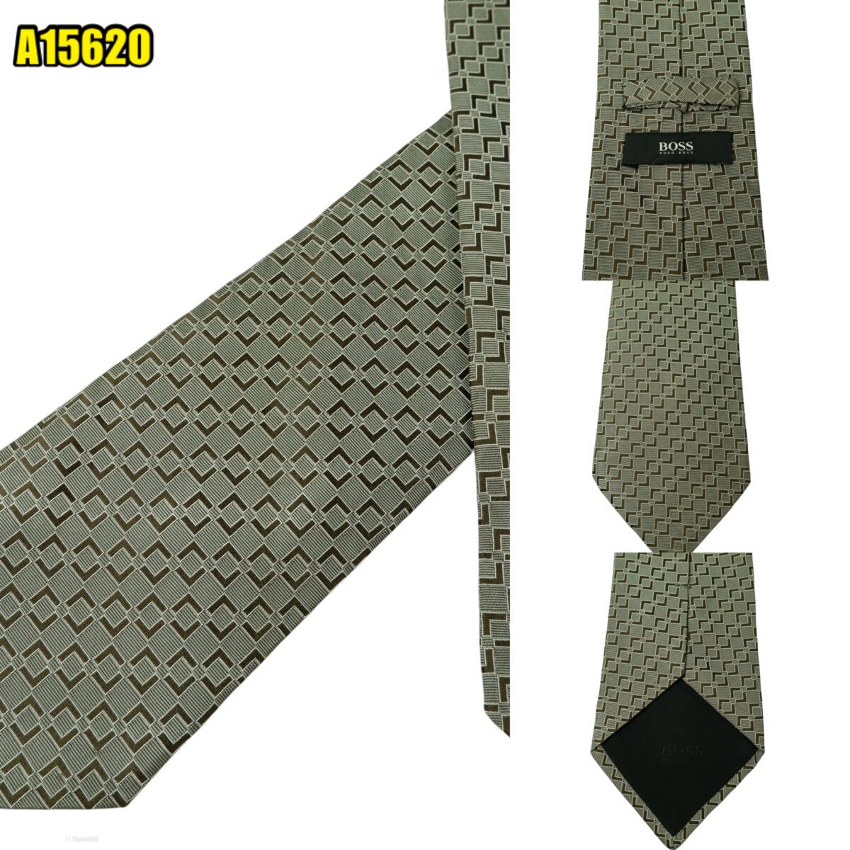 Hugo Boss Tie Silk Grey Geometric Italy (US Import Tax Included) | mesabb clothing Hugo Boss Tie Silk Grey Geometric Italy (US Import Tax Included) มุมที่ 1