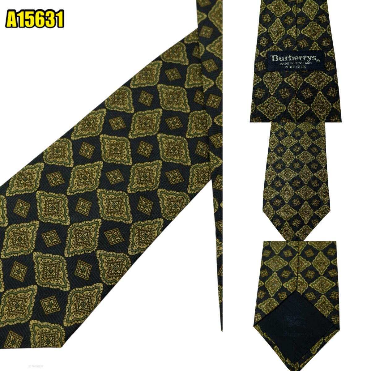 created by photogrid Burberry Tie Silk Black Geometric England (US Import Tax Included) มุมที่ 1