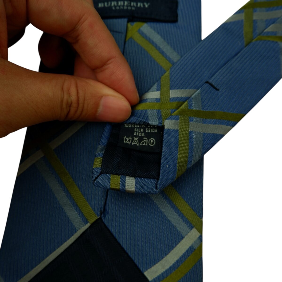 a15633 11 Burberry Tie Silk Blue Check Italy (US Import Tax Included) มุมที่ 11