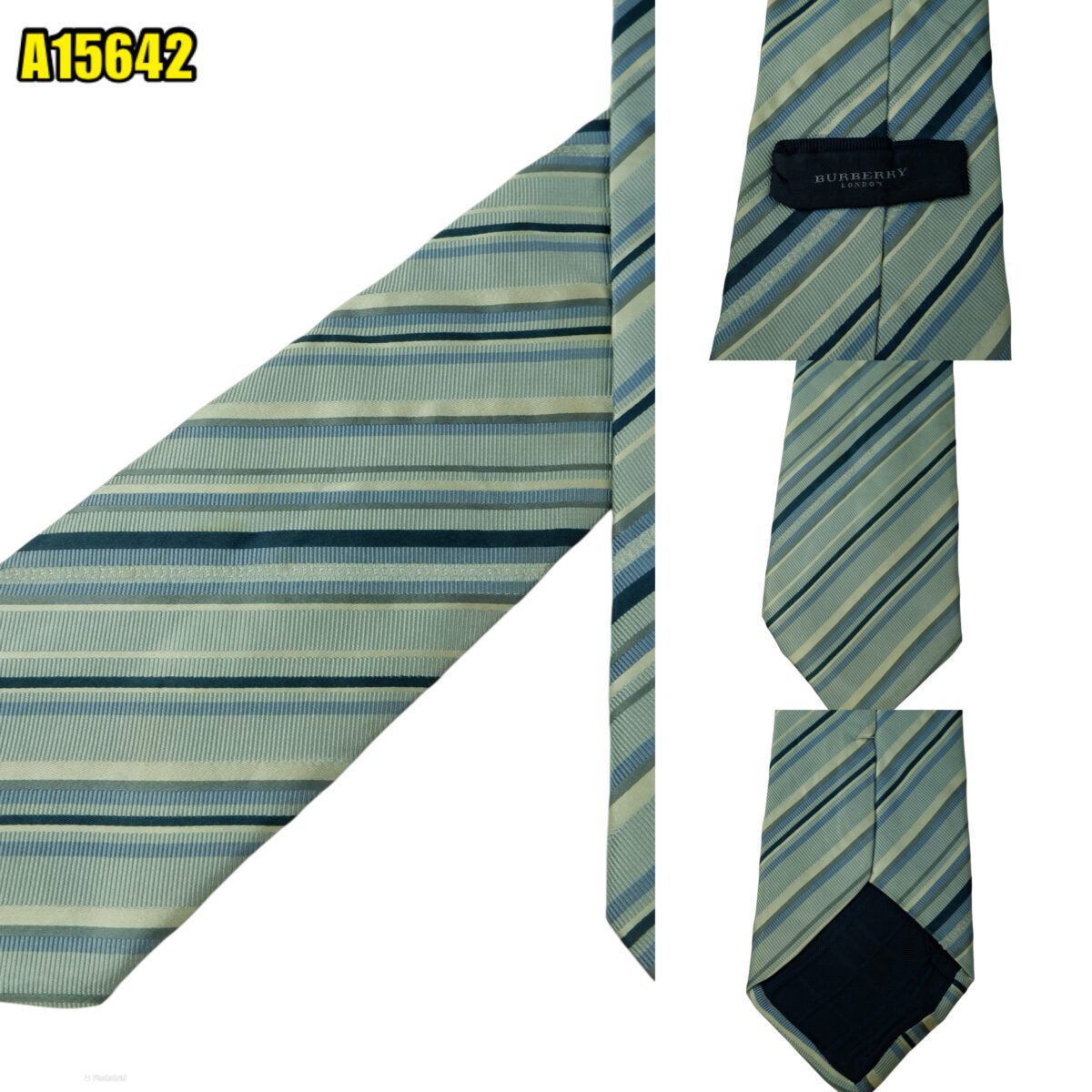 created by photogrid Burberry Tie Silk Light Blue Stripe Italy (US Import Tax Included) มุมที่ 1