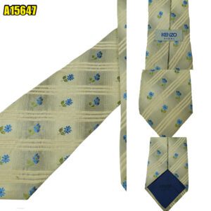 Kenzo Tie Silk PE Cotton Light Grey stripe Floral Italy (US Import Tax Included) มุมที่ 1