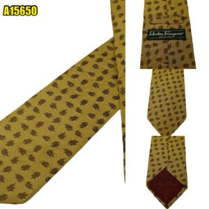 Salvatore Ferragamo Tie Silk Grey Leaf Geometric Italy (US Import Tax Included) มุมที่ 1