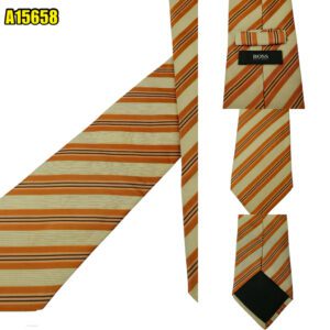Hugo Boss Tie Silk Brown Stripe Italy (US Import Tax Included) มุมที่ 1