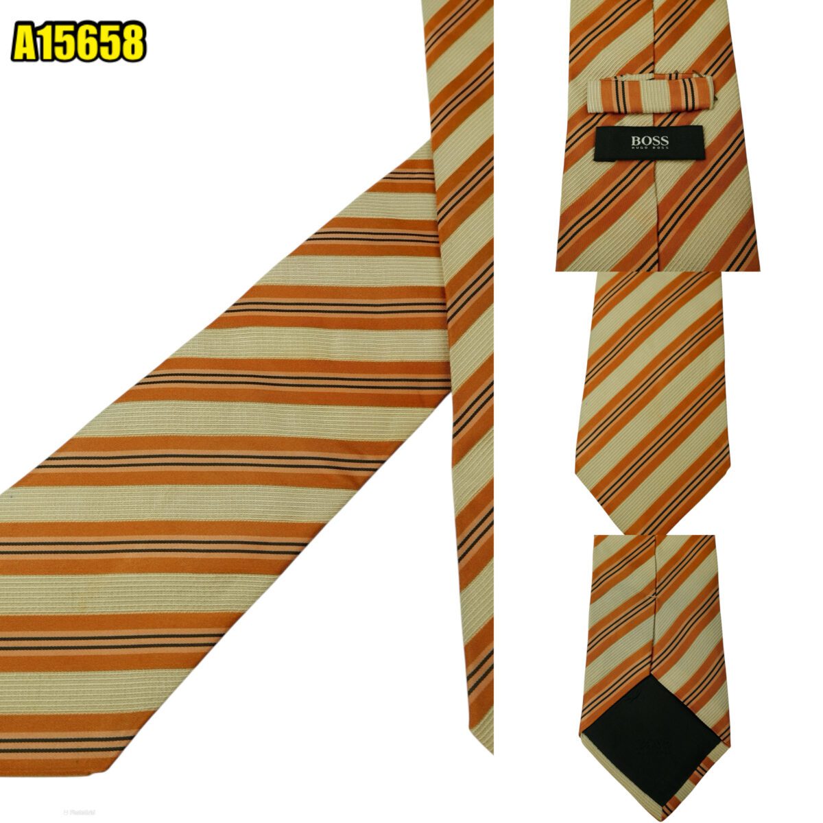 created by photogrid Hugo Boss Tie Silk Brown Stripe Italy (US Import Tax Included) มุมที่ 1