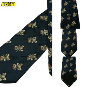 Hugo Boss Tie Silk Viscose Black Floral Pattern Italy (US Import Tax Included) มุมที่ 1