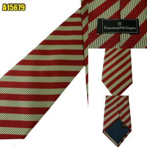 Unbrand Tie Silk Red Grey Stripe Italy (US Import Tax Included) มุมที่ 1