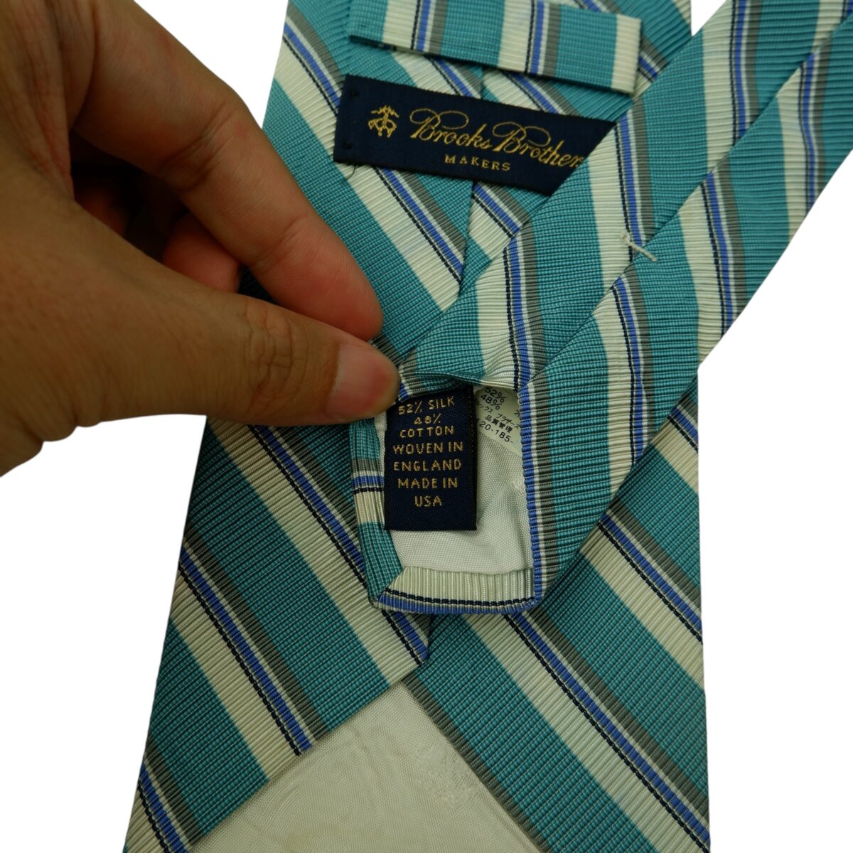 a15684 10 Brooks Brothers Tie Silk Cotton Light Blue White Stripe USA (US Import Tax Included) มุมที่ 10