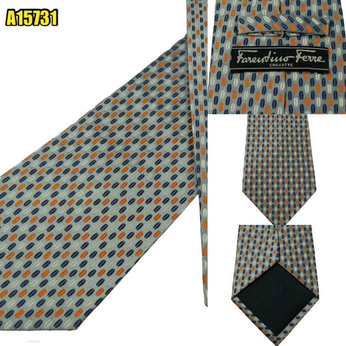 created by photogrid Farentino Ferre Tie Silk Grey Geometric Italy (US Import Tax Included) มุมที่ 1