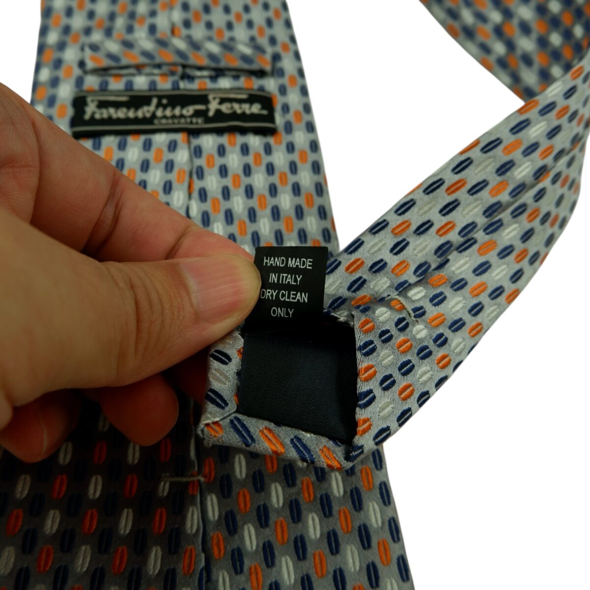 a15731 10 Farentino Ferre Tie Silk Grey Geometric Italy (US Import Tax Included) มุมที่ 10