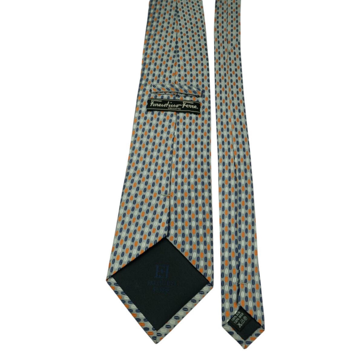 a15731 4 Farentino Ferre Tie Silk Grey Geometric Italy (US Import Tax Included) มุมที่ 4