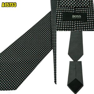 Hugo Boss Tie Silk Black Geometric Italy (US Import Tax Included) มุมที่ 1