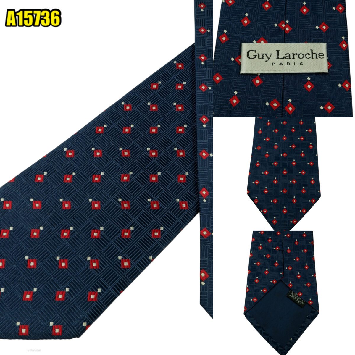 created by photogrid Guy Laroche Tie Silk Dark Navy Geometric Korea (US Import Tax Included) มุมที่ 1