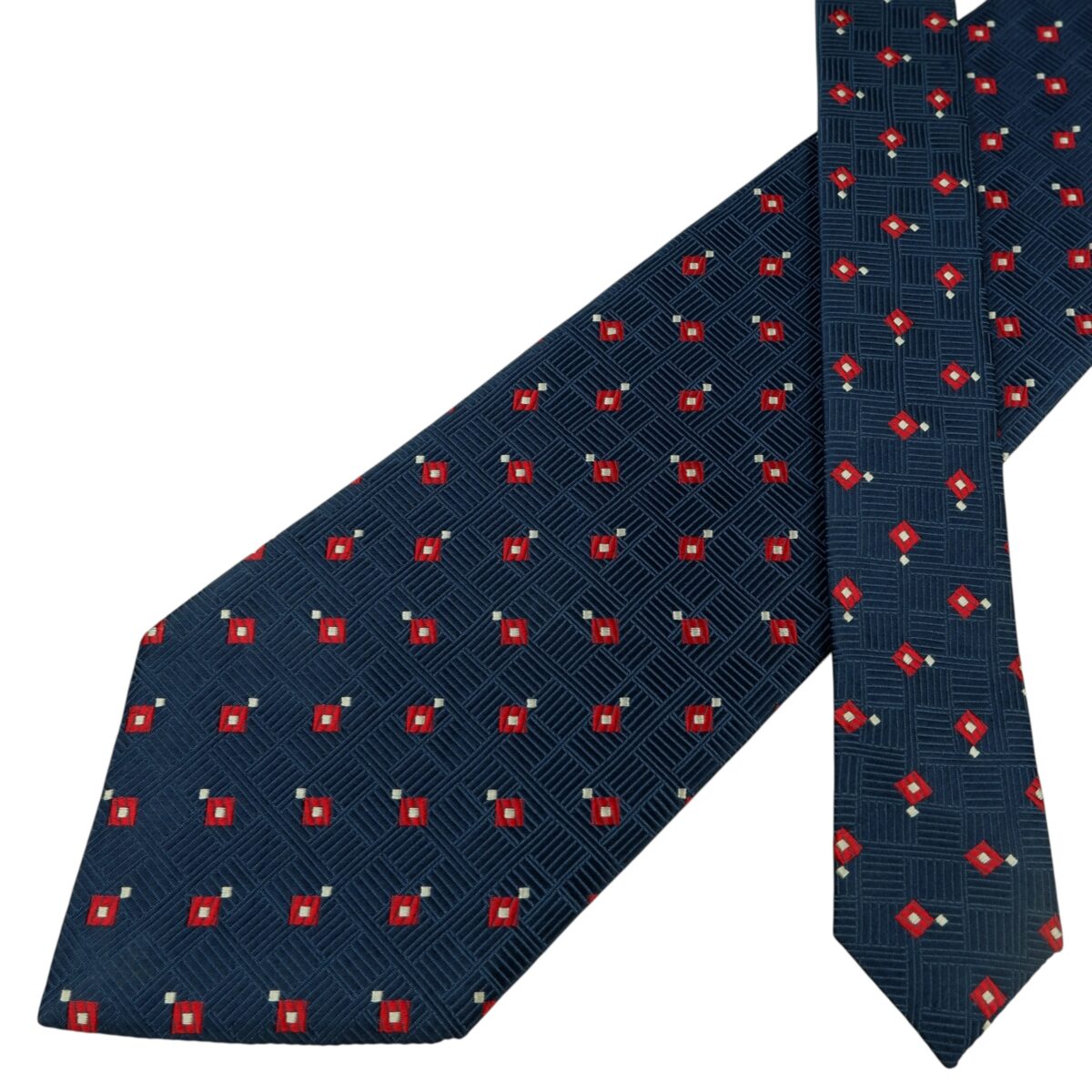 a15735 2 Guy Laroche Tie Silk Dark Navy Geometric Korea (US Import Tax Included) มุมที่ 2