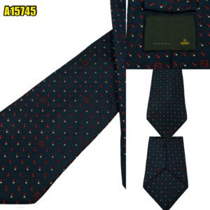 Fendi Tie Silk Dark Navy Geometric Italy (US Import Tax Included) มุมที่ 1
