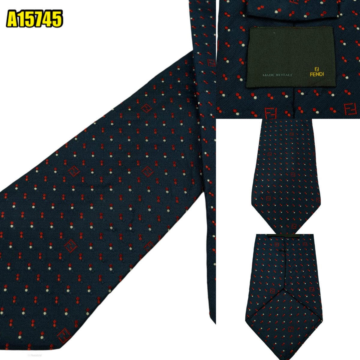 created by photogrid Fendi Tie Silk Dark Navy Geometric Italy (US Import Tax Included) มุมที่ 1