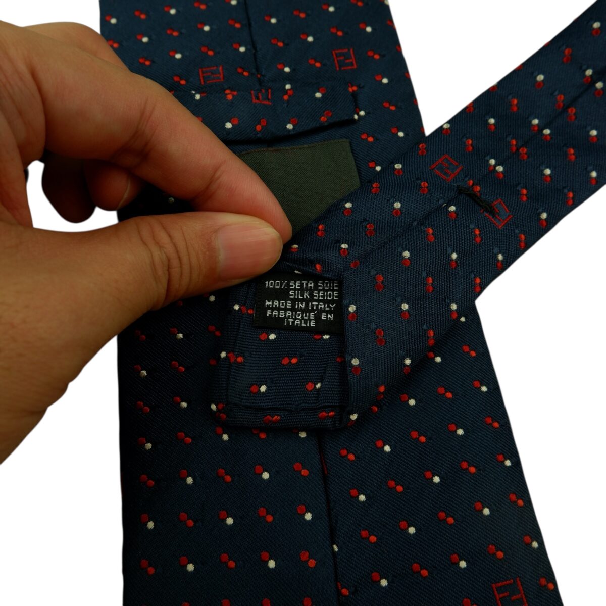 a15745 10 Fendi Tie Silk Dark Navy Geometric Italy (US Import Tax Included) มุมที่ 10