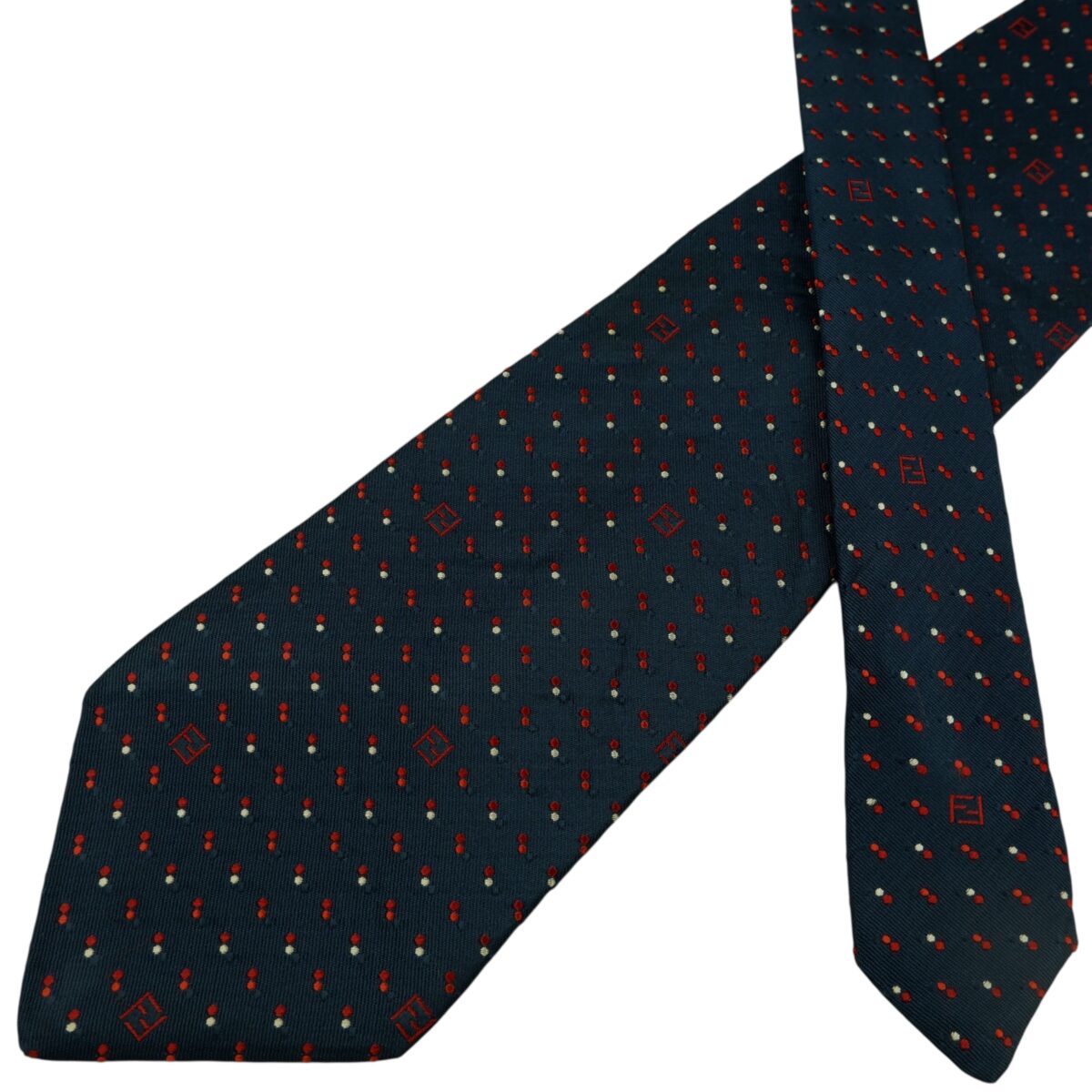 a15745 2 Fendi Tie Silk Dark Navy Geometric Italy (US Import Tax Included) มุมที่ 2
