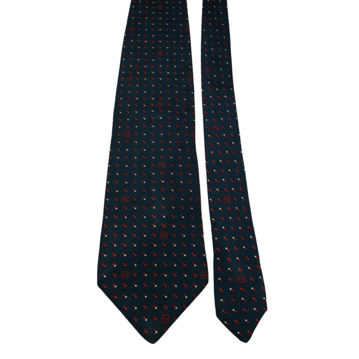 a15745 3 Fendi Tie Silk Dark Navy Geometric Italy (US Import Tax Included) มุมที่ 3