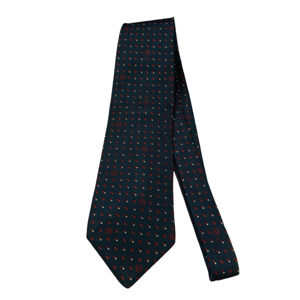 a15745 5 Fendi Tie Silk Dark Navy Geometric Italy (US Import Tax Included) มุมที่ 5