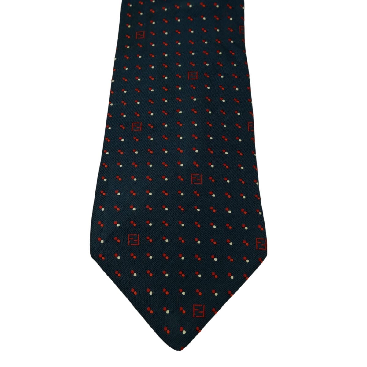 a15745 6 Fendi Tie Silk Dark Navy Geometric Italy (US Import Tax Included) มุมที่ 6