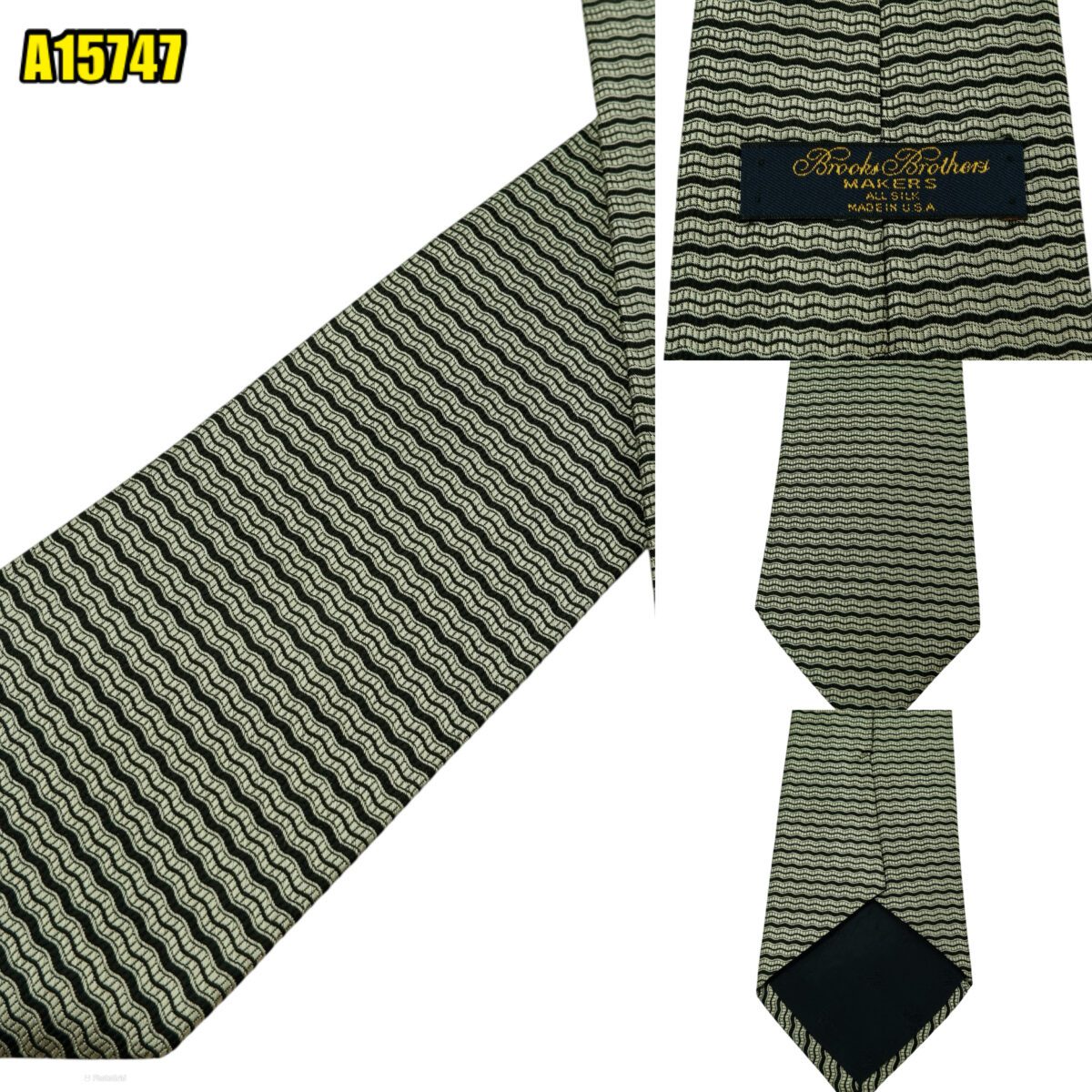 created by photogrid Brooks Brothers Tie Silk Black Silver Stripe USA (US Import Tax Included) มุมที่ 1