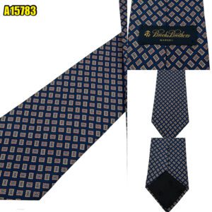 Brooks Brothers Tie Silk Navy Geometric USA (US Import Tax Included) มุมที่ 1