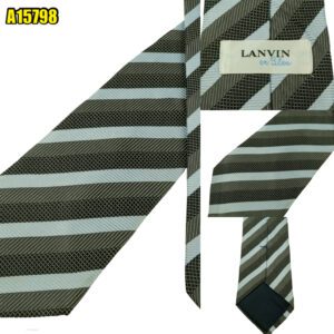 Lanvin Tie Silk Grey Blue Black Stripe France (US Import Tax Included) มุมที่ 1