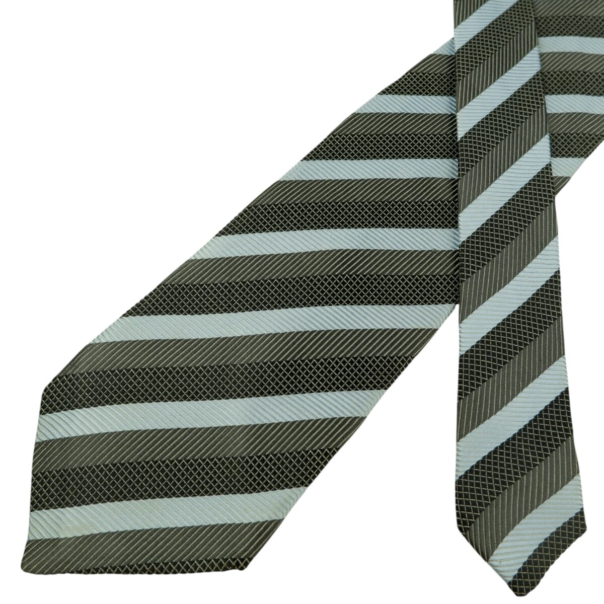 Lanvin Tie Silk Grey Blue Black Stripe France (US Import Tax Included) | mesabb clothing Lanvin Tie Silk Grey Blue Black Stripe France (US Import Tax Included) มุมที่ 2