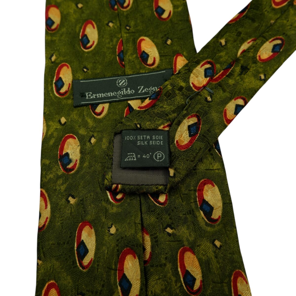 a15799 10 Ermenegildo Zegna Tie Silk Olive Green Geometric Italy (US Import Tax Included) มุมที่ 10