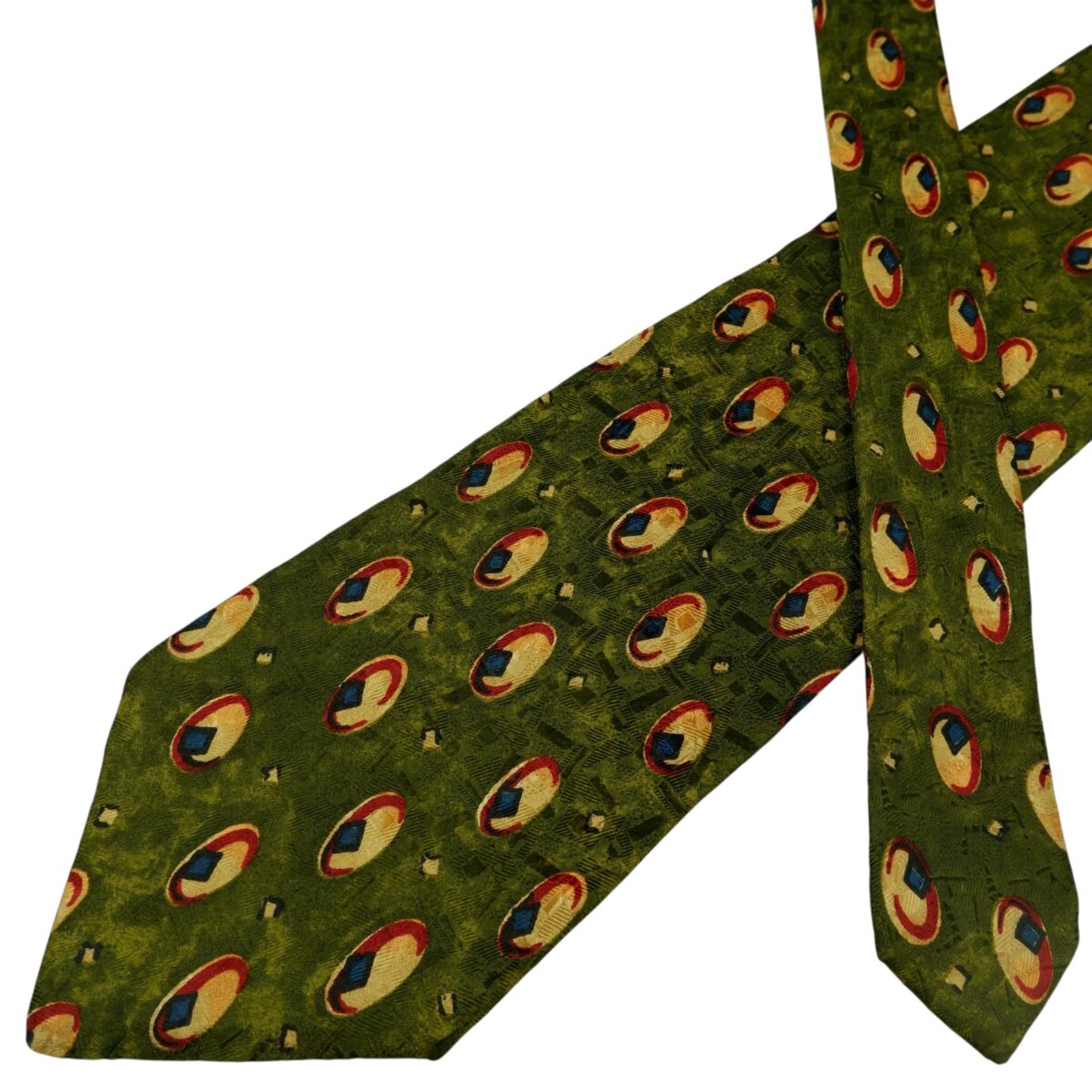a15799 2 Ermenegildo Zegna Tie Silk Olive Green Geometric Italy (US Import Tax Included) มุมที่ 2