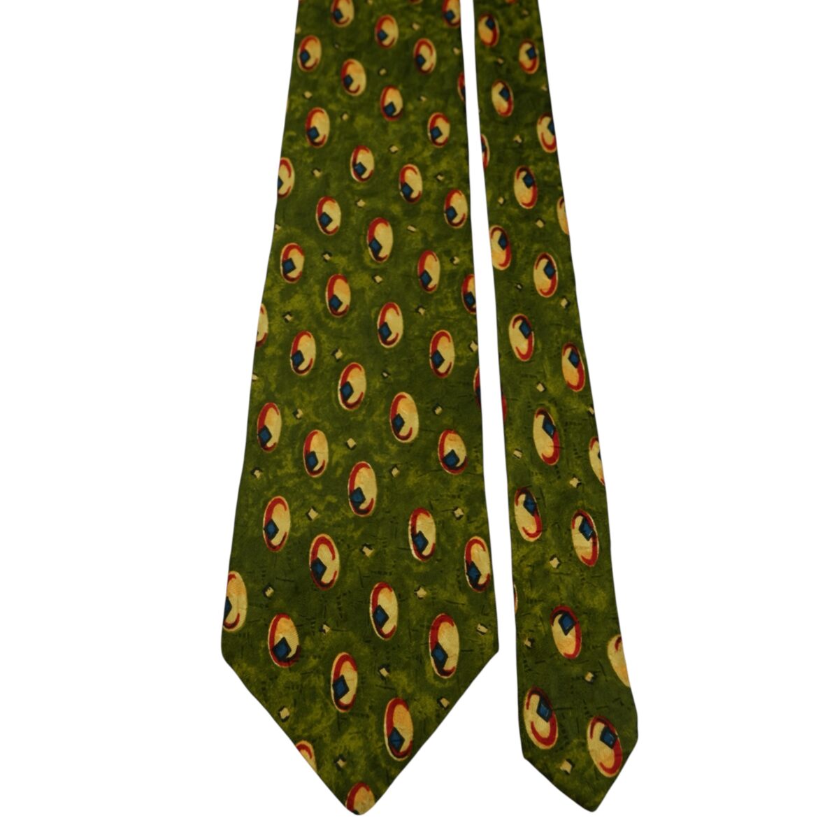a15799 3 Ermenegildo Zegna Tie Silk Olive Green Geometric Italy (US Import Tax Included) มุมที่ 3