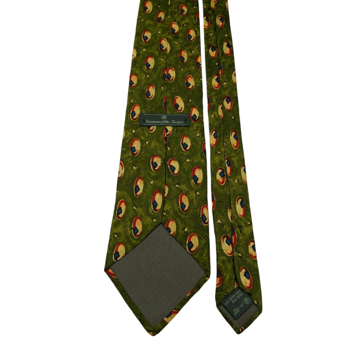 a15799 4 Ermenegildo Zegna Tie Silk Olive Green Geometric Italy (US Import Tax Included) มุมที่ 4