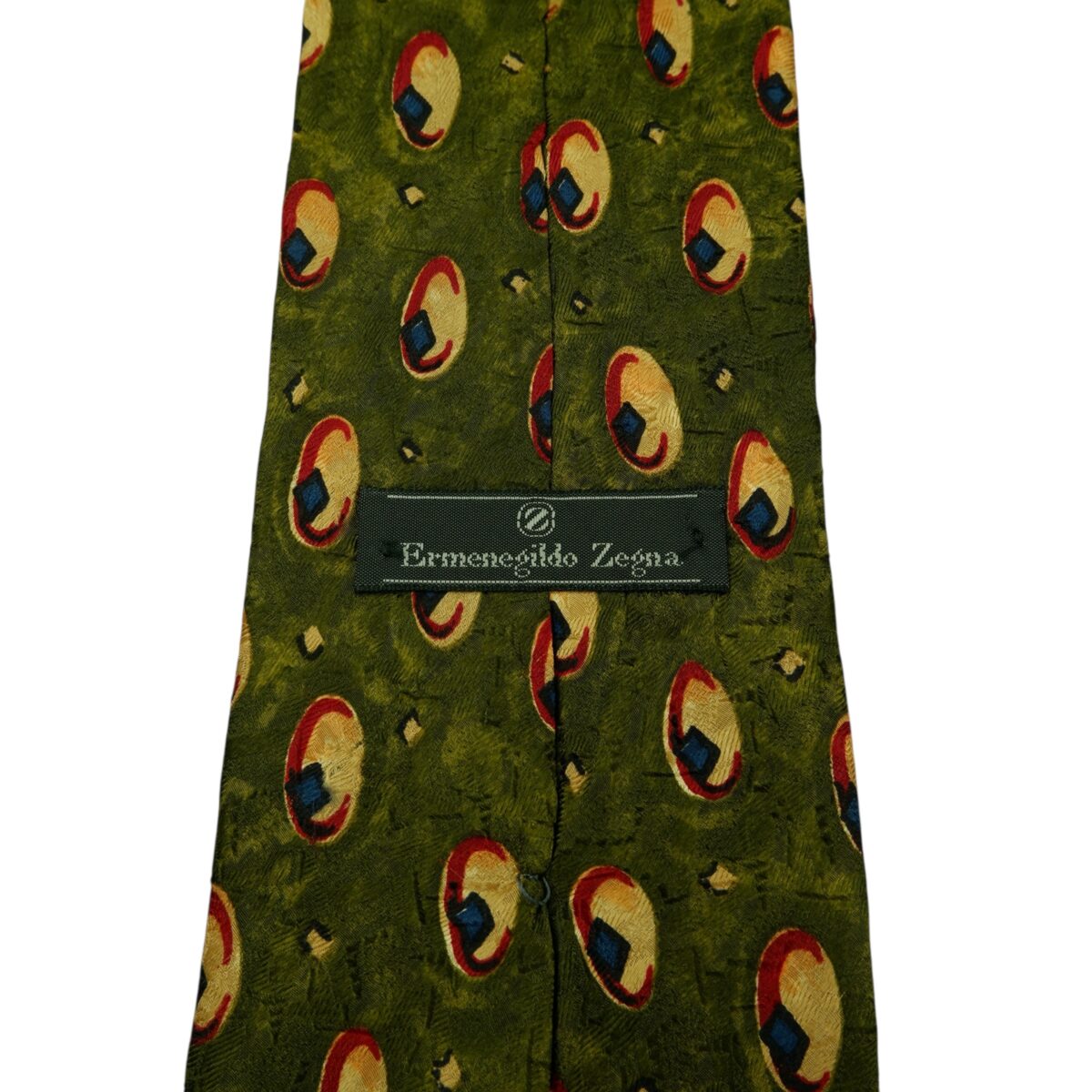a15799 9 Ermenegildo Zegna Tie Silk Olive Green Geometric Italy (US Import Tax Included) มุมที่ 9