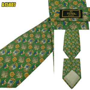 Fendi Tie Silk Green Abstract Pattern Italy (US Import Tax Included) มุมที่ 1