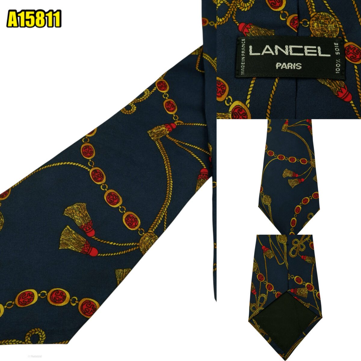 created by photogrid Lancel Tie Silk Dark Navy France (US Import Tax Included) มุมที่ 1