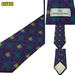 Pierre Balmain Tie Silk Navy Floral Geometric France (US Import Tax Included) มุมที่ 1