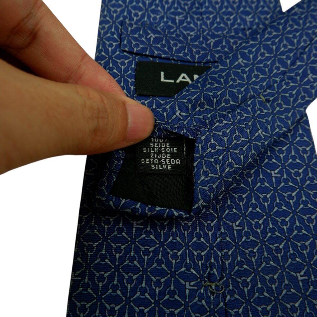 a15815 10 Lancel Tie Silk Navy Geometric Italy (US Import Tax Included) มุมที่ 10